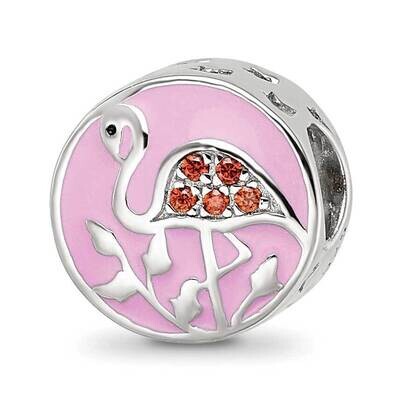 Enamel CZ Flamingo Bead Sterling Silver Rhodium-plated QRS4126, MPN: QRS4126,