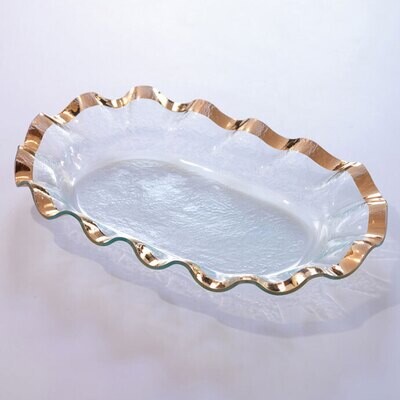 Annieglass Ruffle Gold Large Shallow Oval Bowl 19 x 12 Inch, MPN: G218, UPC: