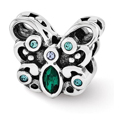 Blue Green Swarovski Butterfly Bead - Sterling Silver QRS3360, MPN: QRS3360, 886774963709