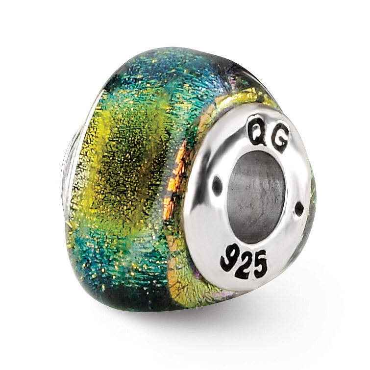 Yellow Dichroic Glass Triangle Bead - Sterling Silver QRS1496, MPN: QRS1496, 883957306124