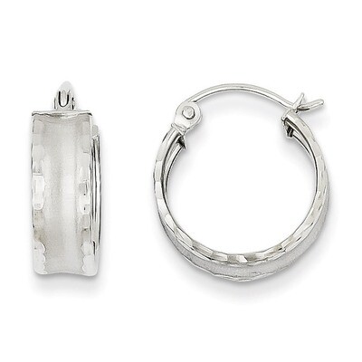 Diamond Cut Satin Hoop Earrings 14k White Gold TL789, MPN: TL789, 883957026718