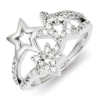 Triple Star Ring Sterling Silver Rhodium-plated Diamond QR4221, MPN: QR4221, 886774257983