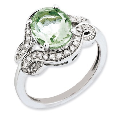 Green Quartz Ring Sterling Silver Diamond QR3035AG, MPN: QR3035AG, 883957625881