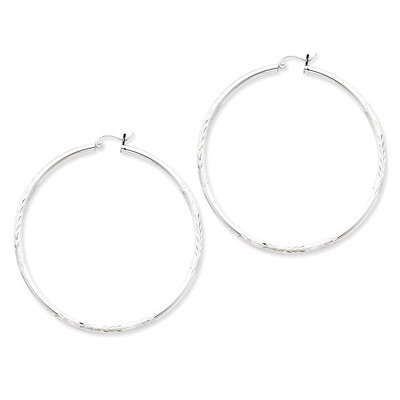 2.50mm Satin Diamond-cut Hoop Earrings Sterling Silver Rhodium-plated QE3552, MPN: QE3552, 88395792…