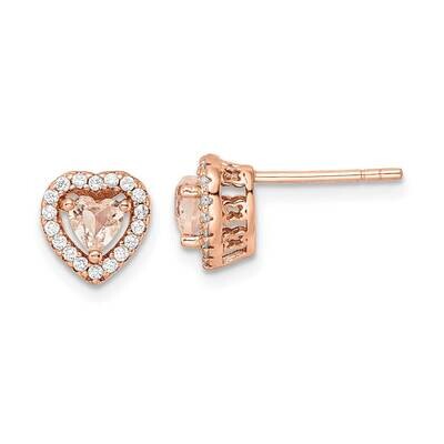 Polished Pink &amp; White CZ Diamond Heart Post Earrings Sterling Silver Rose-Tone QE15728, MPN: QE1572…