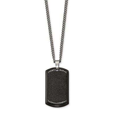 LaserCut Black IP Plated CZ Dogtag Necklace Stainless Steel Brushed SRN2102-24 by Chisel, MPN: SRN2…