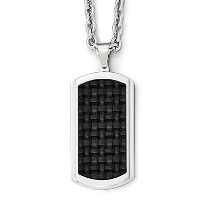 Polished Leather Inlay Dog Tag Necklace - Stainless Steel SRN1984-24 by Chisel, MPN: SRN1984-24, 88…