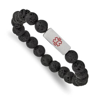 Medical Id Lava Stone Stretch Bracelet Stainless Steel Brushed SRB2630, MPN: SRB2630, 191101860423