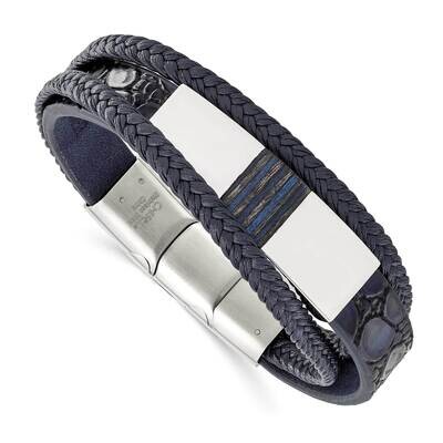 Blue Wood Blue Leather with .5 Inch Extender 8 Inch Bracelet Stainless Steel Polished SRB3001-8, MP…