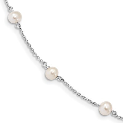 Childs 5-5.5mm Cultured Freshwater Pearl 3-Station Bracelet 4 Inch Sterling Silver Rhodium-plated Q…