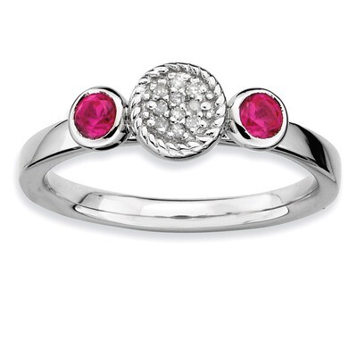 Round Ruby &amp; Diamond Ring - Sterling Silver QSK526, MPN: QSK526, 886774009063