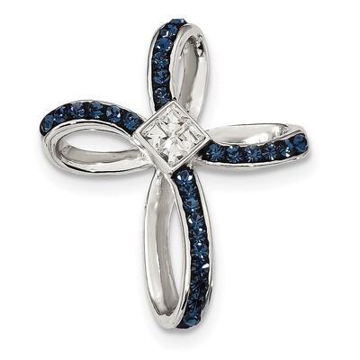 Blue White Crystal Cross Slide Sterling Silver QC9034, MPN: QC9034, 716838284115