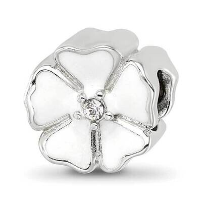 White Enamel CZ Flower Bead Sterling Silver QRS4270, MPN: QRS4270,