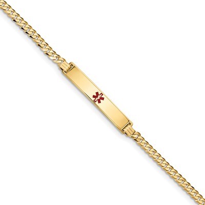 7 Inch Medical Red Enamel Flat Curb Link ID Bracelet 14k Gold XM561CR-7, MPN: XM561CR-7, 1911014378…