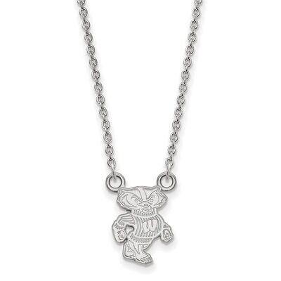 University of Wisconsin Small Pendant with Chain Necklace 10k White Gold 1W054UWI-18, MPN: 1W054UWI…