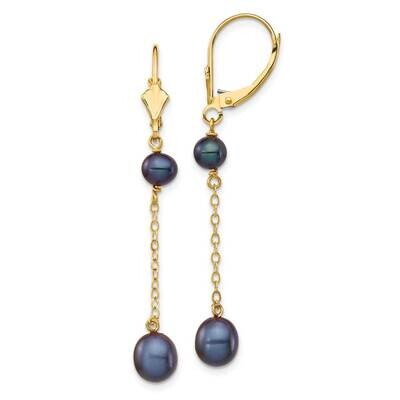 5-7mm Black Rice Freshwater Cultured Pearl Leverback Earrings 14k Gold XF721E, MPN: XF721E, 8839577…