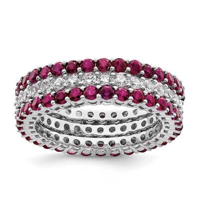 Pink &amp; White CZ Diamond 3 Ring Set Sterling Silver Rhodium-Plated Polished QR7361, MPN: QR7361,