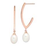 18k Flash-pl Earrings 8-9mm Rice Freshwater Cultured Pearl Earrin Sterling Silver Rose-tone QE14650…