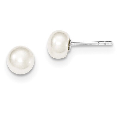White Cultured Pearl 6-7mm Button Earrings Sterling Silver QE2035, MPN: QE2035, 191101187889