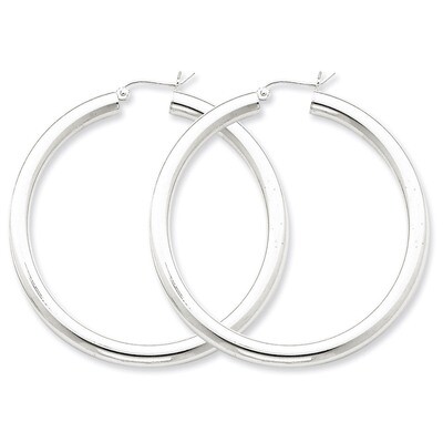 4mm Round Hoop Earrings Sterling Silver Rhodium-plated QE4403, MPN: QE4403, 883957930237