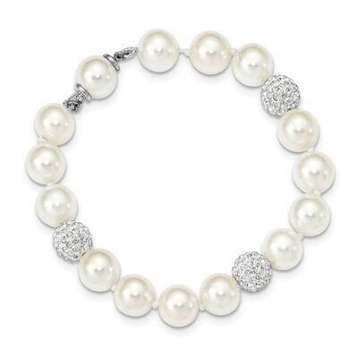 Majestik Rhod-Plated 10-11mm Shell Crystal Bracelet Sterling Silver QMJB106W-8, MPN: QMJB106W-8, 88…