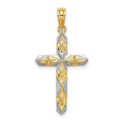 Reversible Cross Charm 14k Gold Rhodium Diamond-cut K9468, MPN: K9468, 637218138432