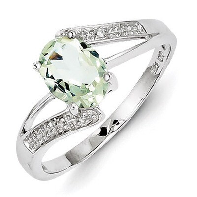 Green Quartz &amp; Diamond Ring Sterling Silver Rhodium QDX451, MPN: QDX451, 883957355405