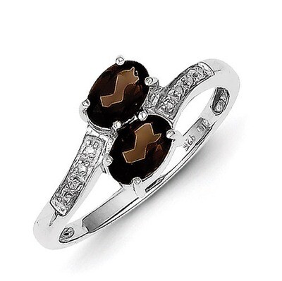 Smokey Quartz &amp; Diamond Ring Sterling Silver Rhodium QR2792, MPN: QR2792, 883957402710