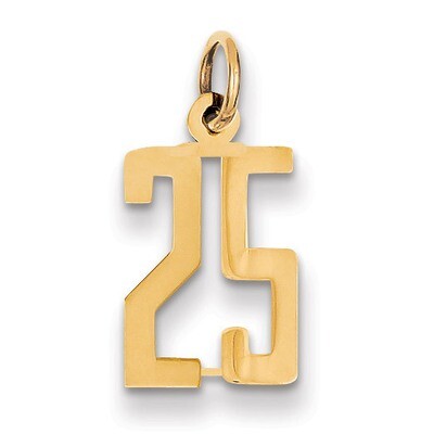 Number 25 Charm 14k Gold Small Polished Elongated LES25, MPN: LES25, 883957132563