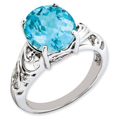 Blue Topaz &amp; Diamond Ring Sterling Silver QR3190BT, MPN: QR3190BT, 886774199283