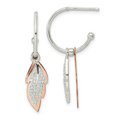 Leaves CZ Diamond Hoop Post Earrings Sterling Silver Rose-Tone QE16545, MPN: QE16545, 196904166239