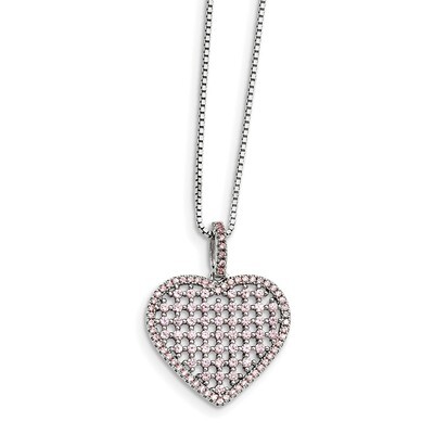 Pink CZ Heart Necklace Sterling Silver QMP1393-18, MPN: QMP1393-18, 191101075162