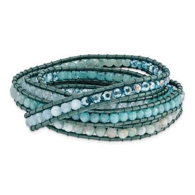 Amazonite Crystal Blue Quartz Leather Bracelet Multi-wrap BF2102
