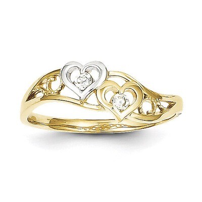 Double Heart Synthetic Diamond Ring 10K Gold &amp; Rhodium 10C1207, MPN: 10C1207, 886774020709
