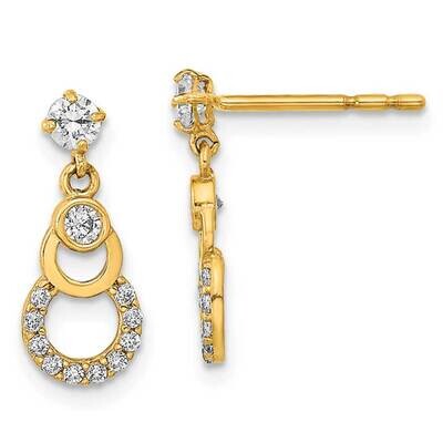 CZ Diamond Circle Dangle Post Earrings 14k Gold Polished YE2010, MPN: YE2010, 191101798917