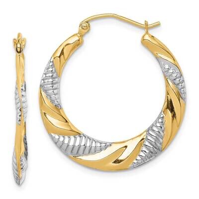 Rhodium Textured Stamped Hoop Earrings 14k Two-tone Gold TF1502, MPN: TF1502, 191101117664
