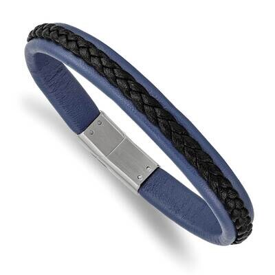 Blue and Black Faux Leather 8.25 Inch Bracelet Stainless Steel Polished SRB2435-8.25, MPN: SRB2435-…