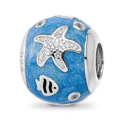 Enamel CZ Sea Life Bead Sterling Silver Rhodium-plated QRS4120, MPN: QRS4120,