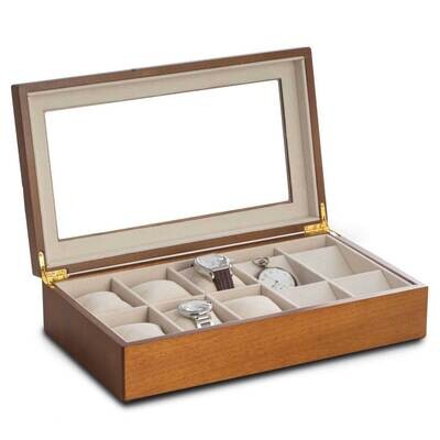 Matte Cherry Wood Finish 6-Wrist and 4-Pocket Watch Case with Glass Top GM21260, MPN: GM21260, 7971…