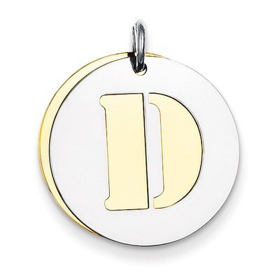 Initial D Double Plate Round Charm Sterling Silver QC7910D, MPN: QC7910D,