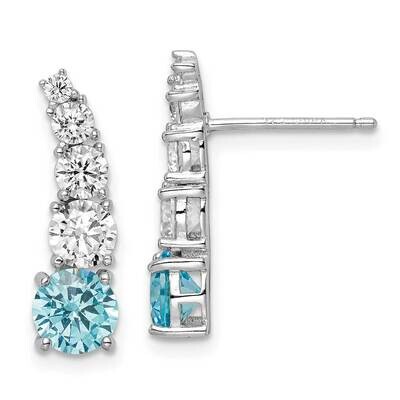 Rhodium Blue &amp; Clear Graduated CZ Diamond Post Earrings Sterling Silver Polished QE16170, MPN: QE16…
