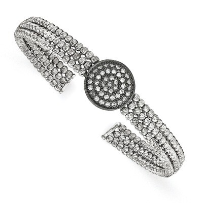 Black Rhodium-plated 3-strand Beaded Swarovski Crystal Cuff Sterling Silver QB981, MPN: QB981,