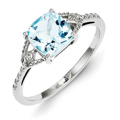 Sky Blue Topaz Ring Sterling Silver Rhodium-plated Diamond QR4502BT, MPN: QR4502BT, 883957482453