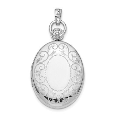 26mm Oval Diamond Accent Satin Locket Sterling Silver Rhodium QLS854, MPN: QLS854, 886774121758