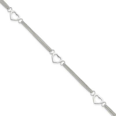 Multi-Strand Heart 7 Inch Bracelet Sterling Silver Polished QG5781-7, MPN: QG5781-7, 196904163511
