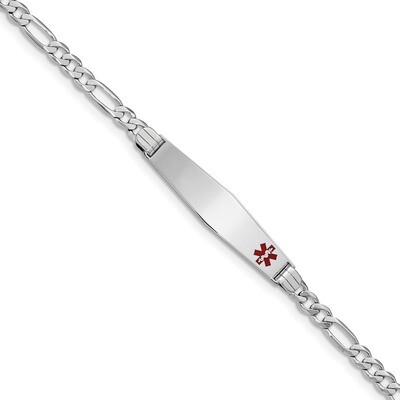 8 Inch Medical Soft Diamond Shape Red Enamel Figaro Link ID Bracelet 14k white Gold XM590FCW-8, MPN…