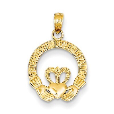 Satin Diamond-cut Flat-Backed Claddagh Pendant 14k Gold K4769, MPN: K4769, 637218066643