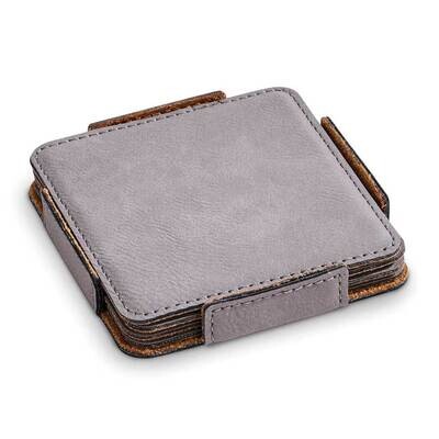 Grey Leatherette Set 4 Coasters w Holder GM21749, MPN: GM21749, 47105023053