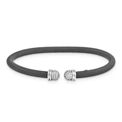 Sterling Silver black rhod 8 Cuff Bypass CZ Bangle J284379012543