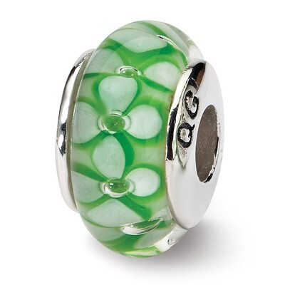 Green Floral Hand-blown Glass Bead - Sterling Silver QRS654, MPN: QRS654, 883957725642